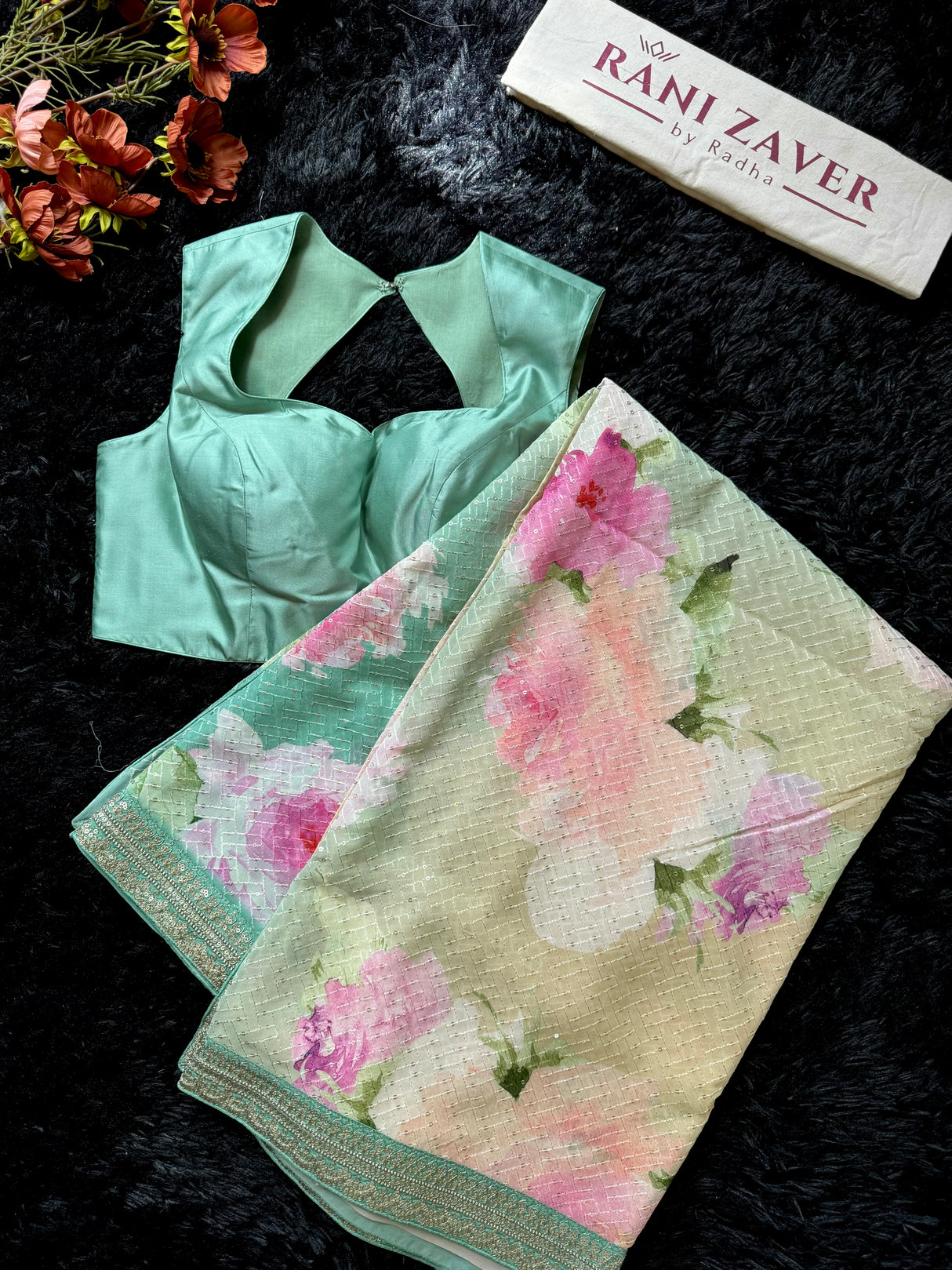 Floral Georgette with Sequins - Pista Green