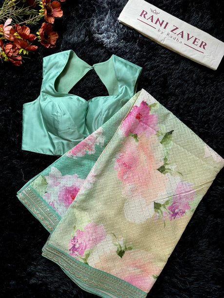 Floral Georgette with Sequins - Pista Green