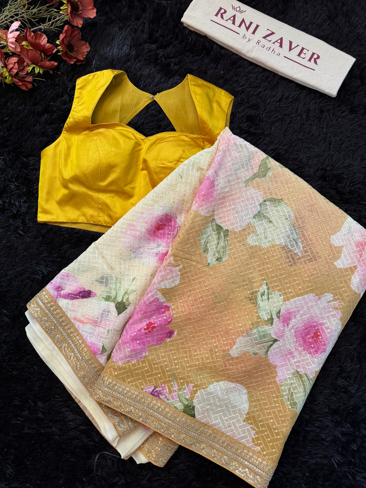 Floral Georgette with Sequins - Mustard Yellow