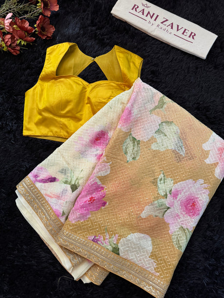 Floral Georgette with Sequins - Mustard Yellow