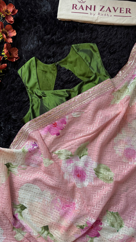 Floral Georgette with Sequins - All Pink