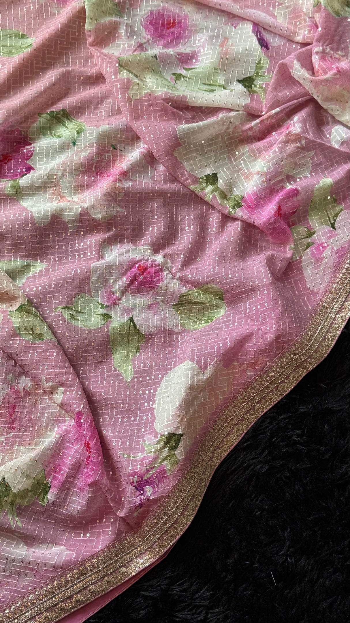 Floral Georgette with Sequins - All Pink