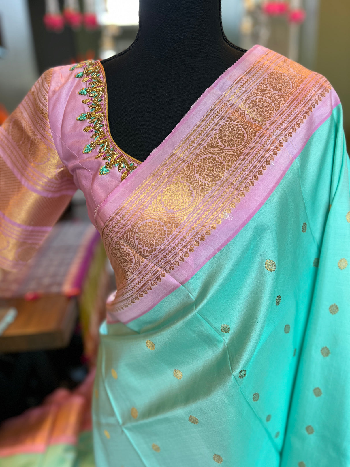 Blue Pink Gadwal Kanchi Pure Silk