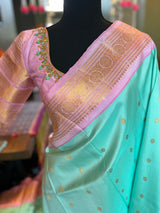 Blue Pink Gadwal Kanchi Pure Silk