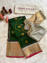 Bottle green Grey Gadwal Kanchi Pure Silk