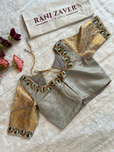 Bottle green Grey Gadwal Kanchi Pure Silk