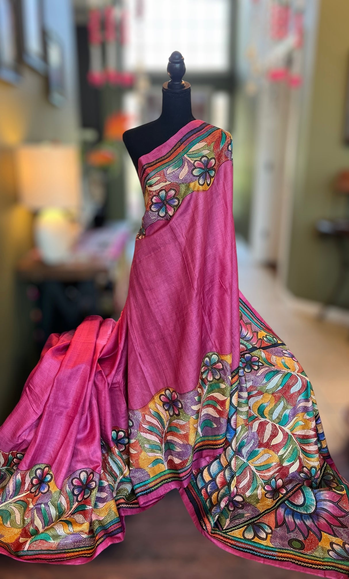 Pink Hand Katha Stitch Gachi Tussar Silk