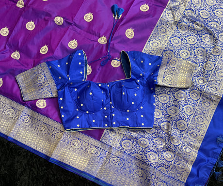 Banarasi Katan Silk Kaduwa Motifs With Pre-Stitched Blouse