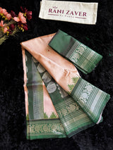 Pastel Pink/Bottle Green Silver Zari Gadwal Handloom Pure Silk