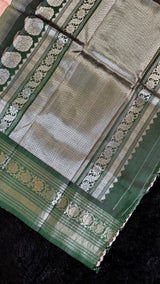Pastel Pink/Bottle Green Silver Zari Gadwal Handloom Pure Silk