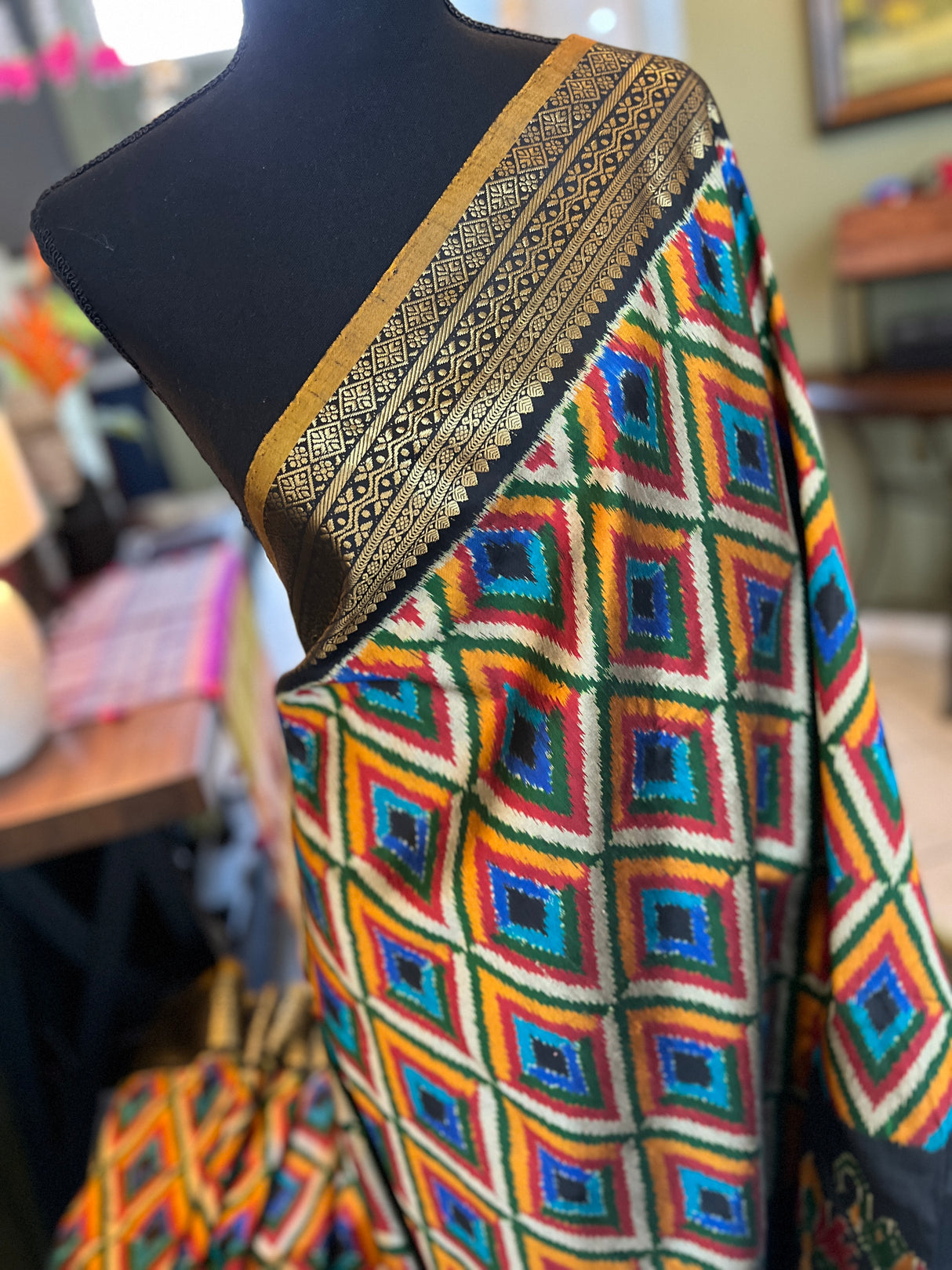 Ikkat Kanchipuram fusion Handloom Pure Silk