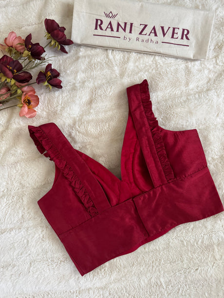 Burgundy Satin Frill Blouse 36