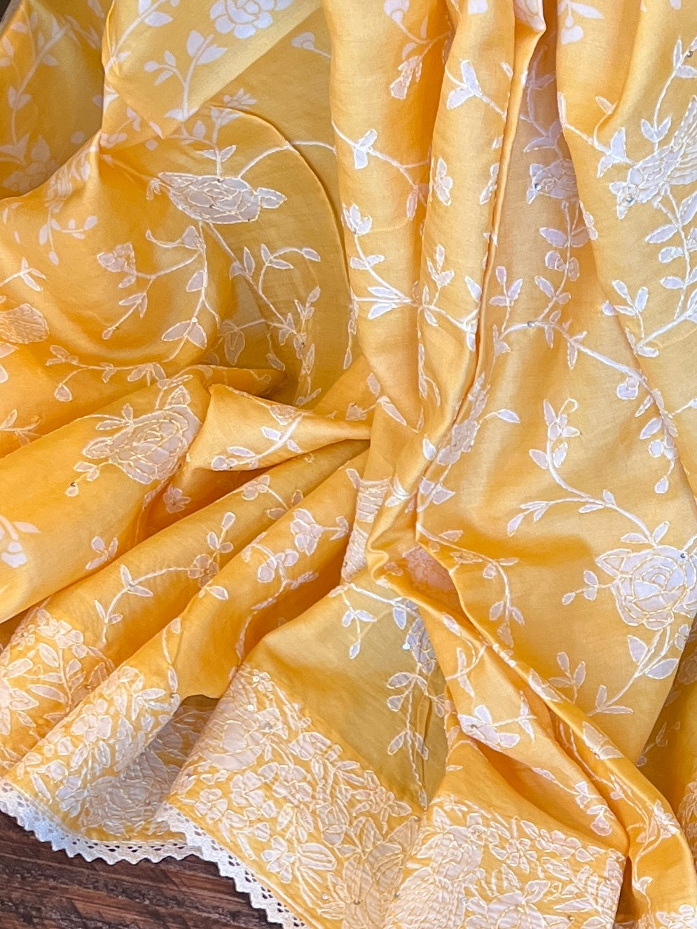 Katha Stitch Embroidery On Pure Tussar Silk