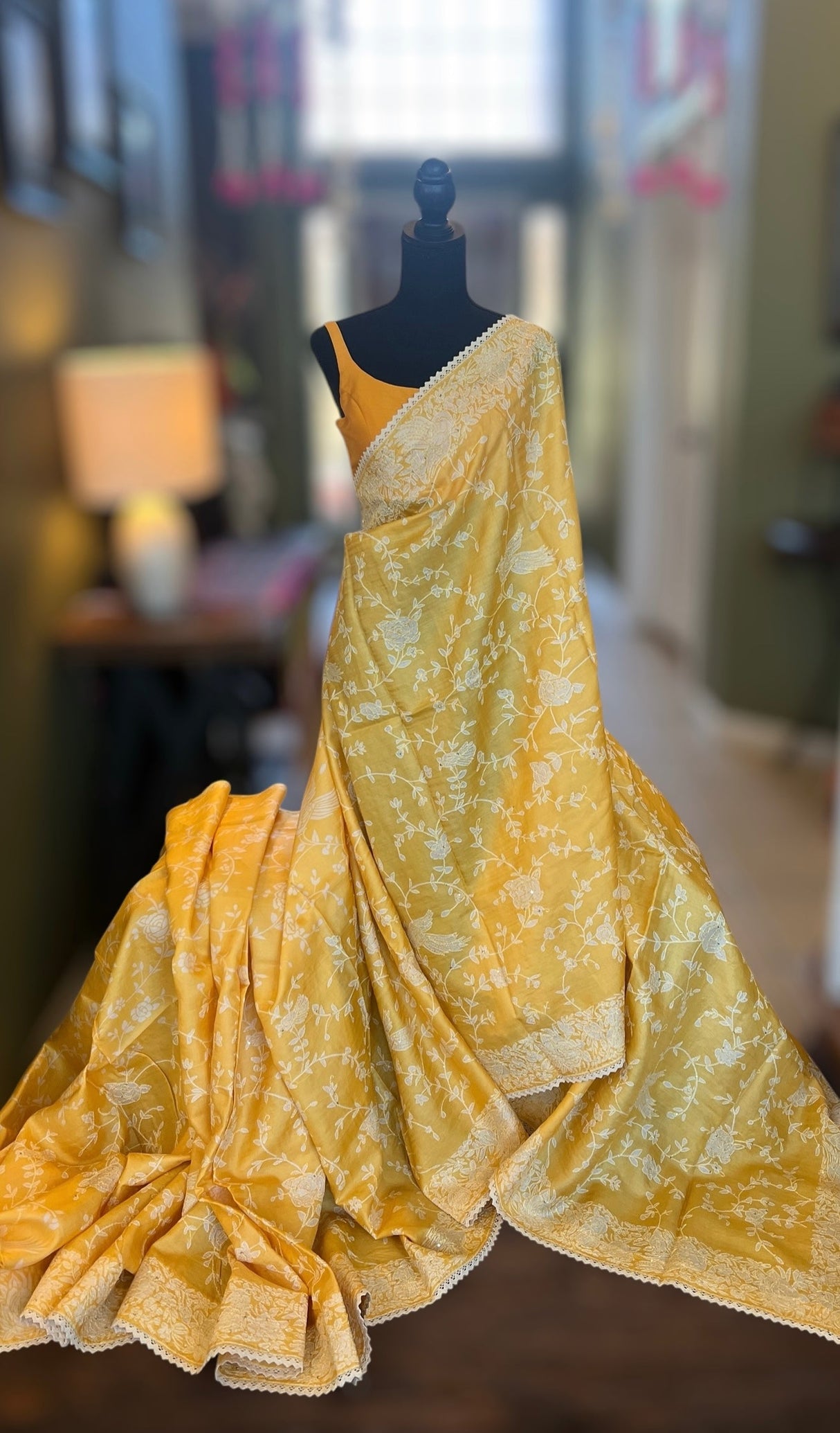 Katha Stitch Embroidery On Pure Tussar Silk