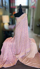 Pure Khaddi Crepe Georgette Shikargah Banarasi Handloom Saree