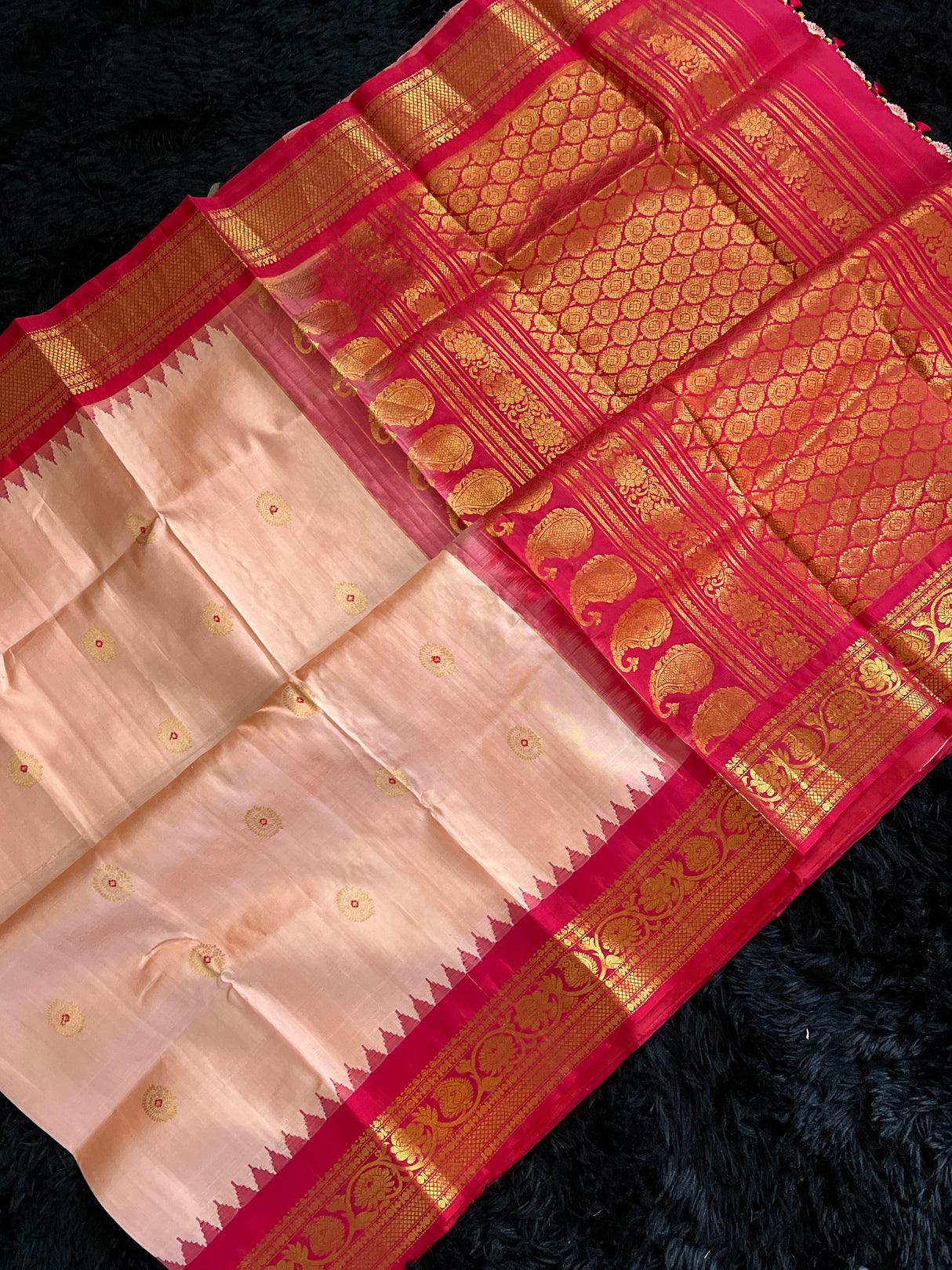 gadwal saree with pastel pink and rani pink
