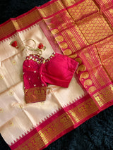 gadwal saree with blouse pastel pink and rani pink