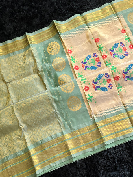 Brocade  Maharani Paithani Handloom Pure silk With Stitched Blouse