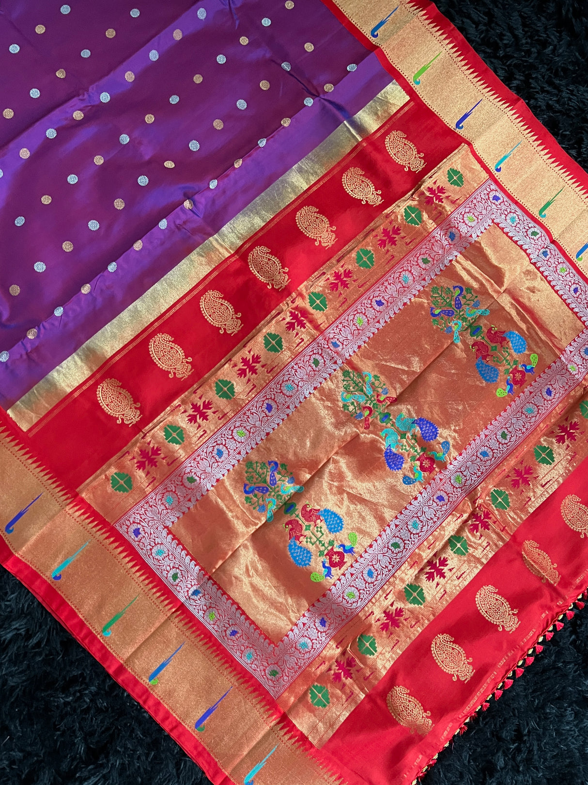 Exclusive Gadwal Paithani FUSION Handloom Pure Silk Purple Red