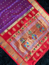 Exclusive Gadwal Paithani FUSION Handloom Pure Silk Purple Red
