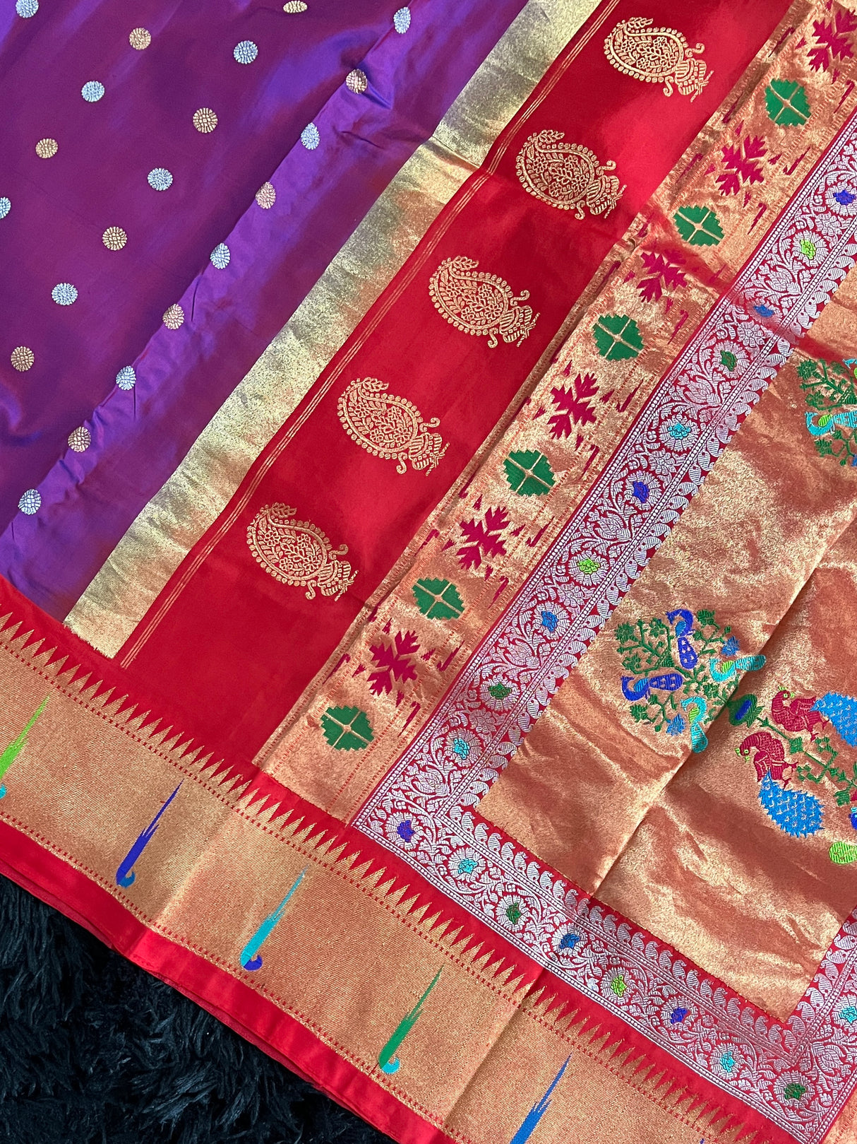Exclusive Gadwal Paithani FUSION Handloom Pure Silk Purple Red