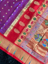 Exclusive Gadwal Paithani FUSION Handloom Pure Silk Purple Red