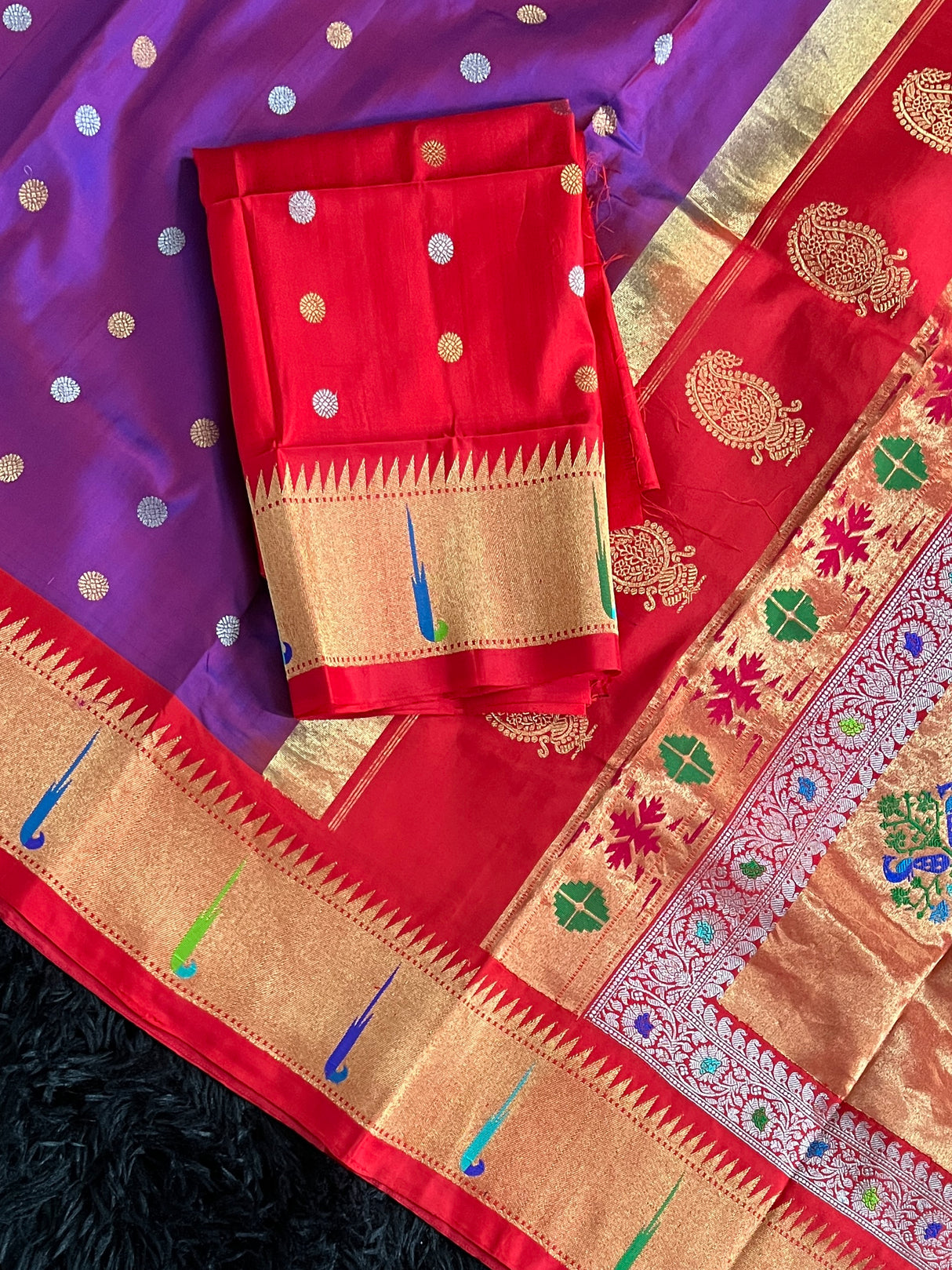 Exclusive Gadwal Paithani FUSION Handloom Pure Silk Purple Red
