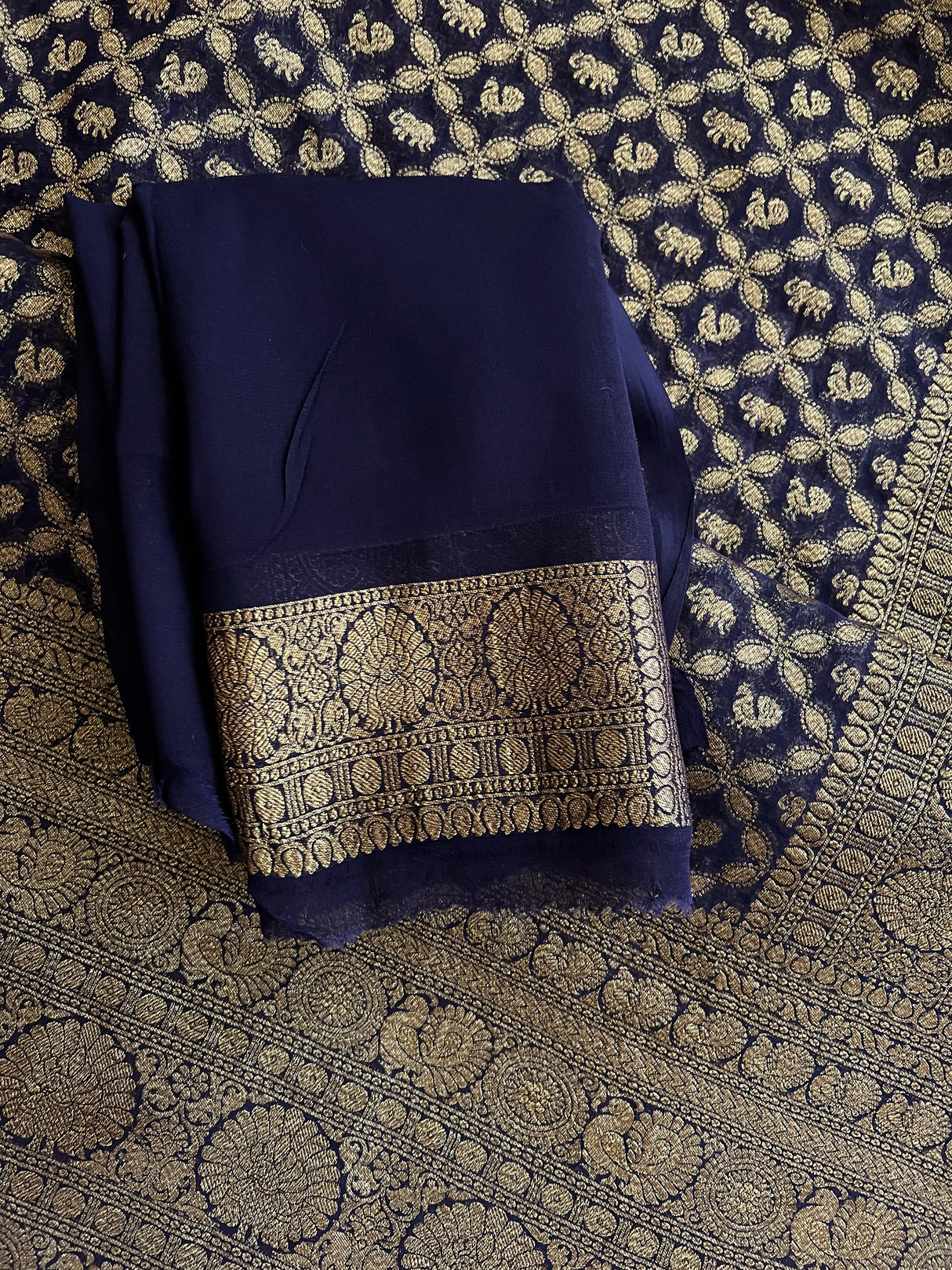 Banaras Khadi Georgette Shikarah with antique zari