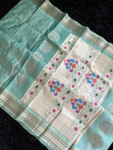 Maharani Kalanjali Pastel shade (Powder blue) Silver Zari Paithani Handloom Pure Silk