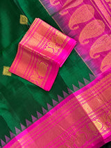 Gadwal handloom Pure Silk Green Hot Pink 