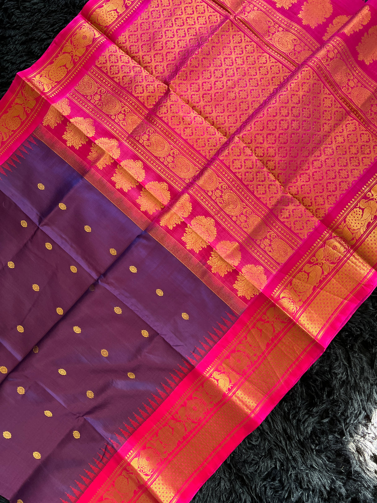 Gadwal handloom Pure Silk Purple Rani Pink