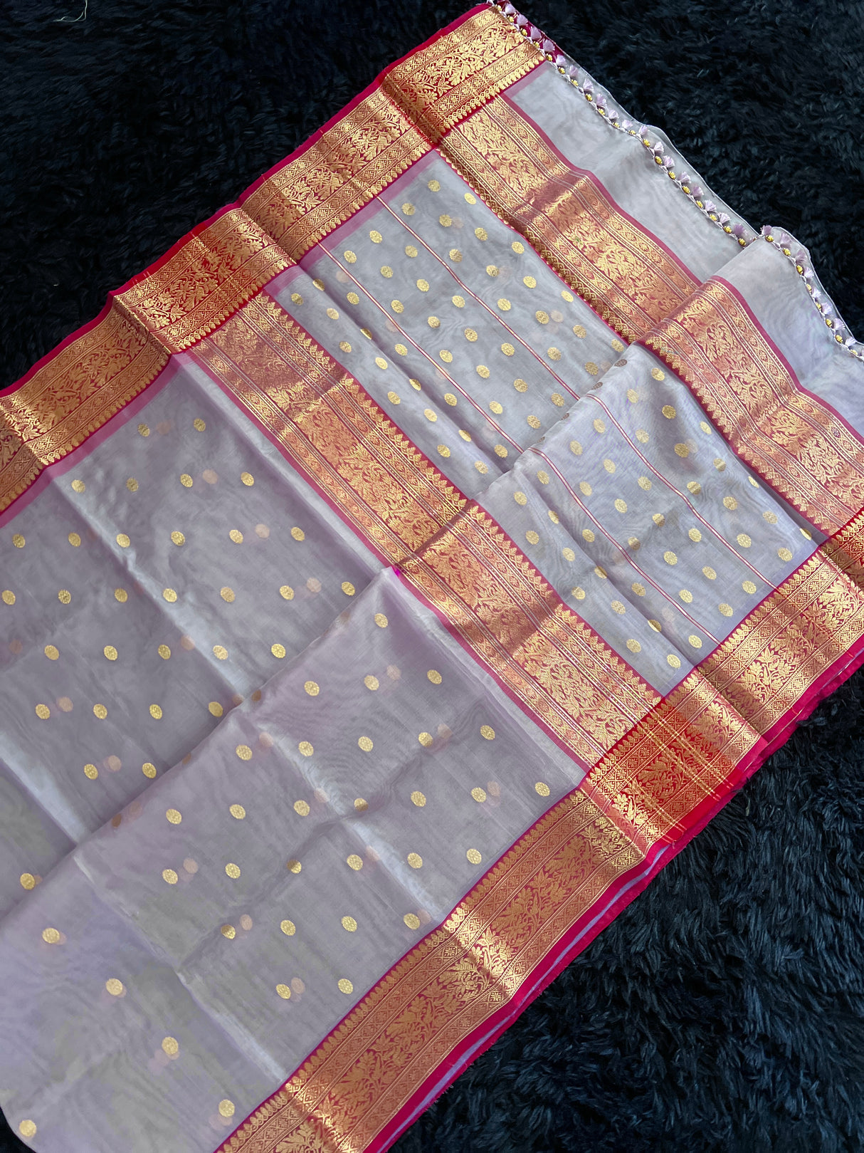 Chanderi Kora Katan Silk With Stitched Blouse