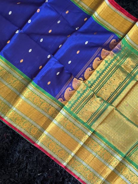 Seco Gadwal Royal Blue With Green saree