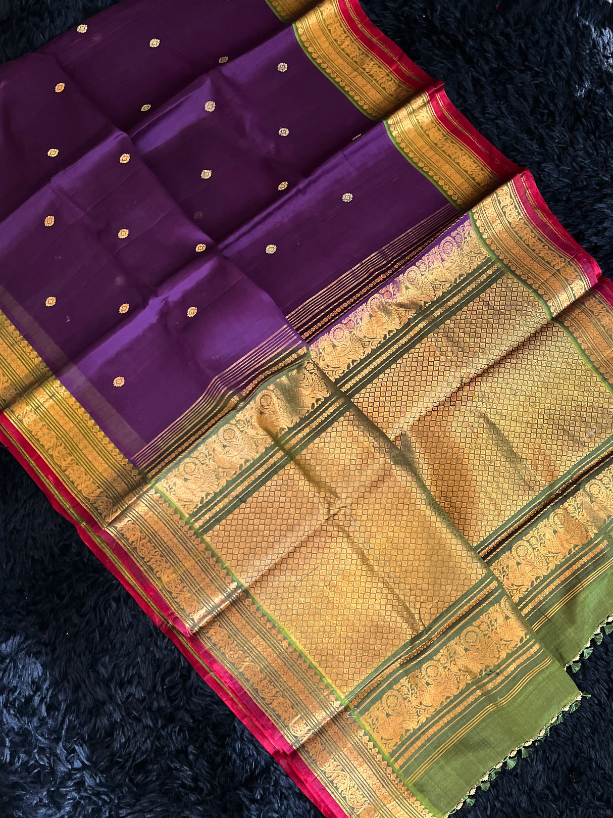 Seco Gadwal Purple With Olive Green saree
