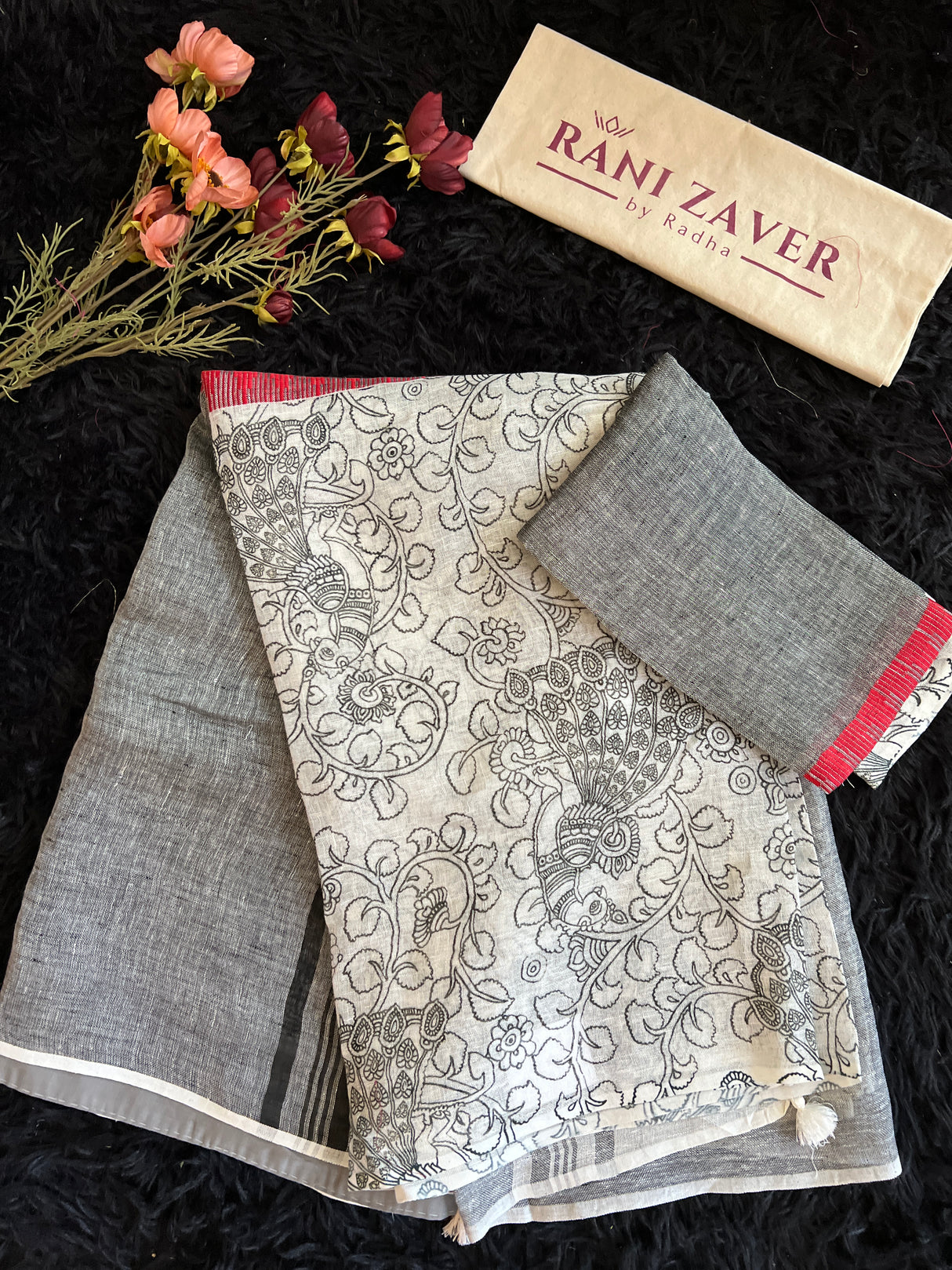 White Kalamkari Digital Print Pure Linen