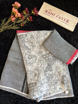 White Kalamkari Digital Print Pure Linen