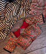 Ajrakh on Modal With Embroidery