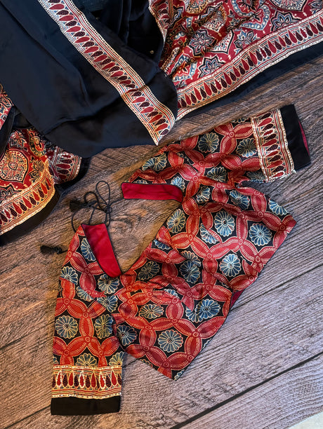 Ajrakh on Modal With Embroidery
