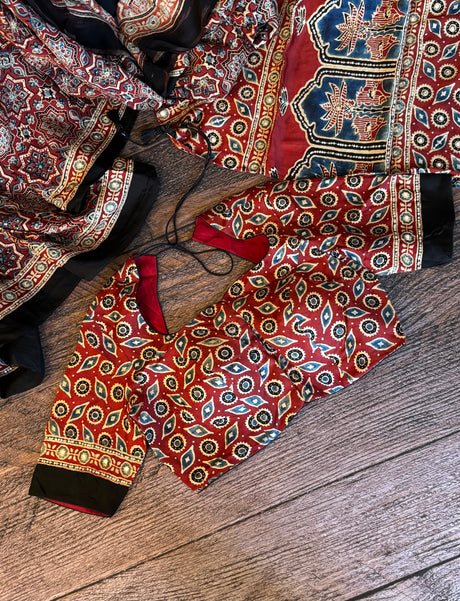 Ajrakh on Modal With Embroidery
