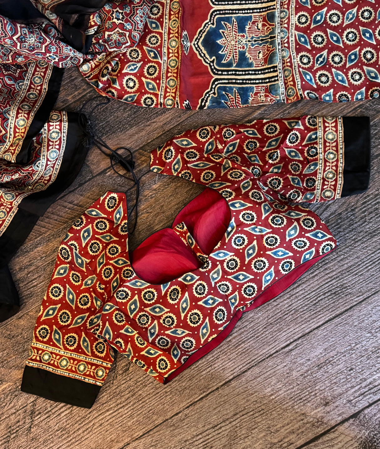 Ajrakh on Modal With Embroidery