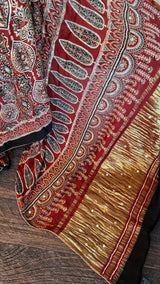 Ajrakh on Modal With Embroidery