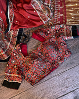 Ajrakh on Modal With Embroidery