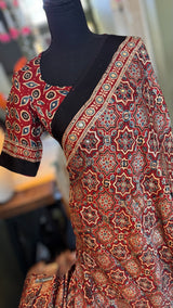Ajrakh on Modal With Embroidery