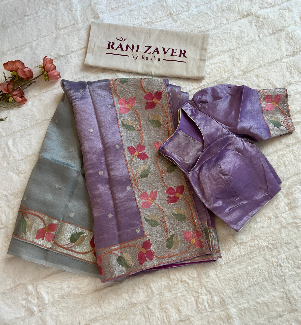  Tissue Organza silk saree with blouse