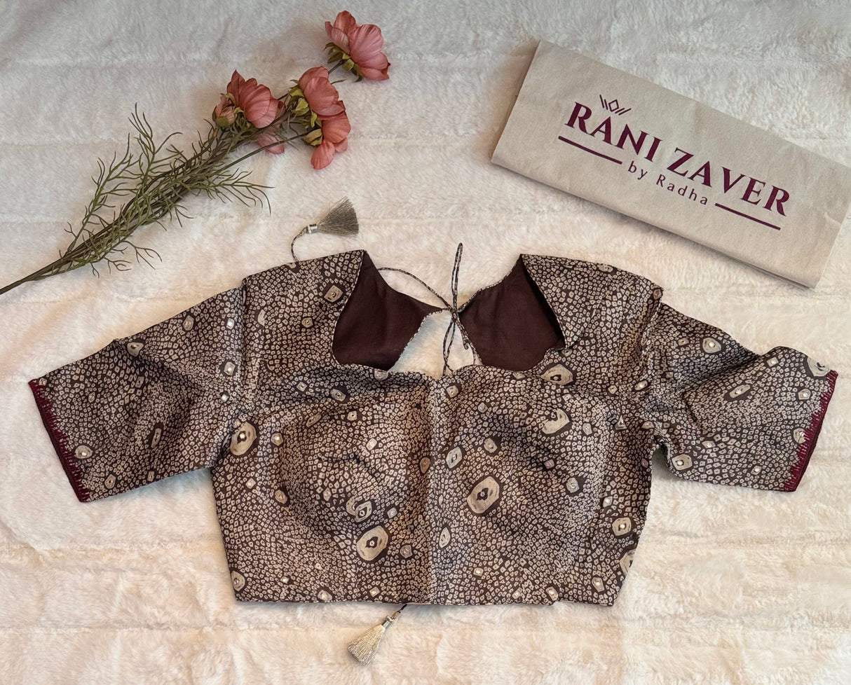 Tussar with applique work Pure Silk with Pre-Stitched Blouse