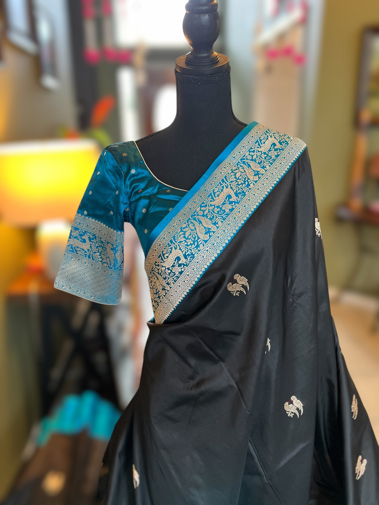  banarasi katan silk saree with pre stitched blouse