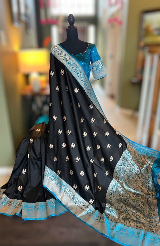 banarasi katan silk saree with pre stitched blouse