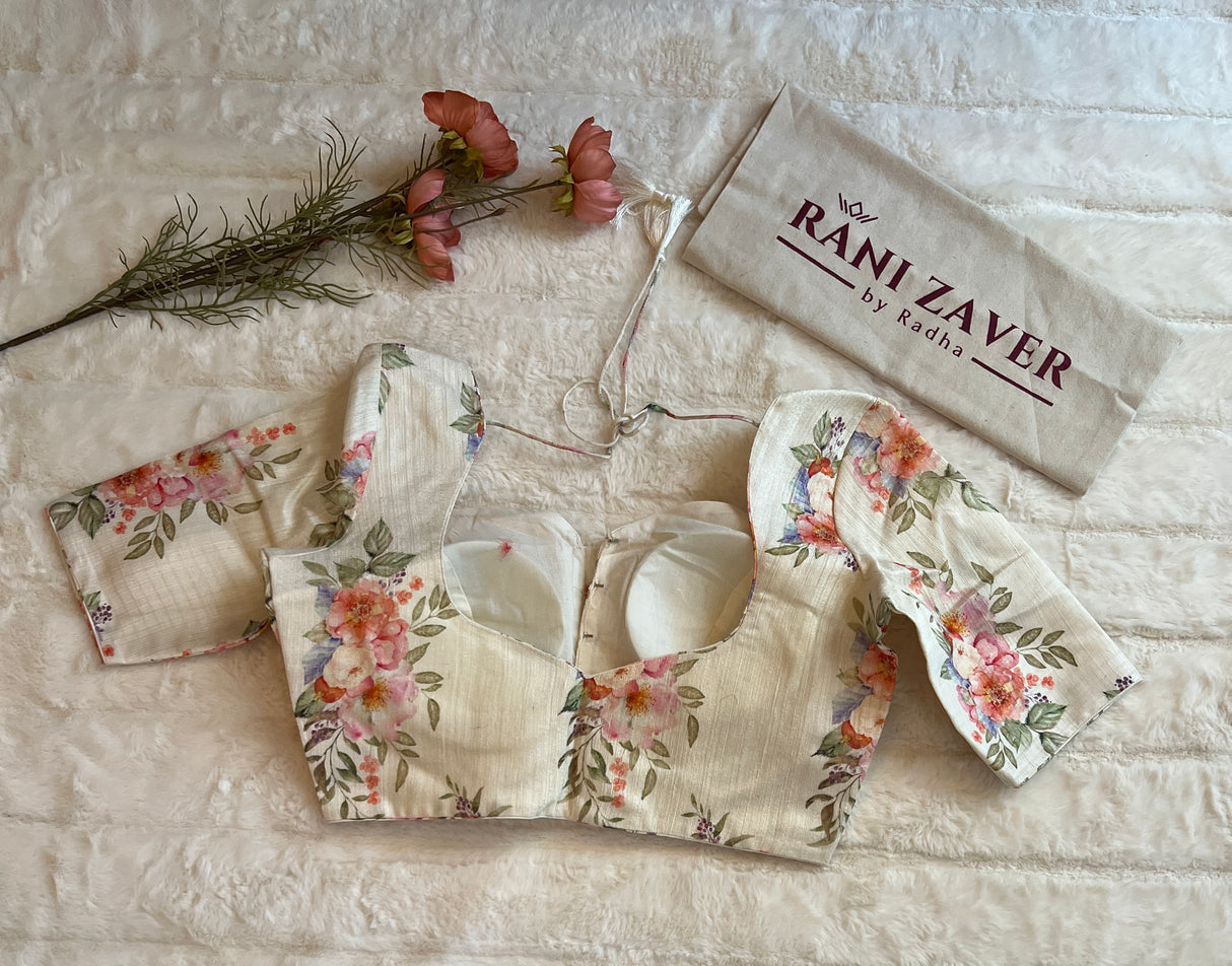 Floral Matka Silk With Pre-Stitched Blouse