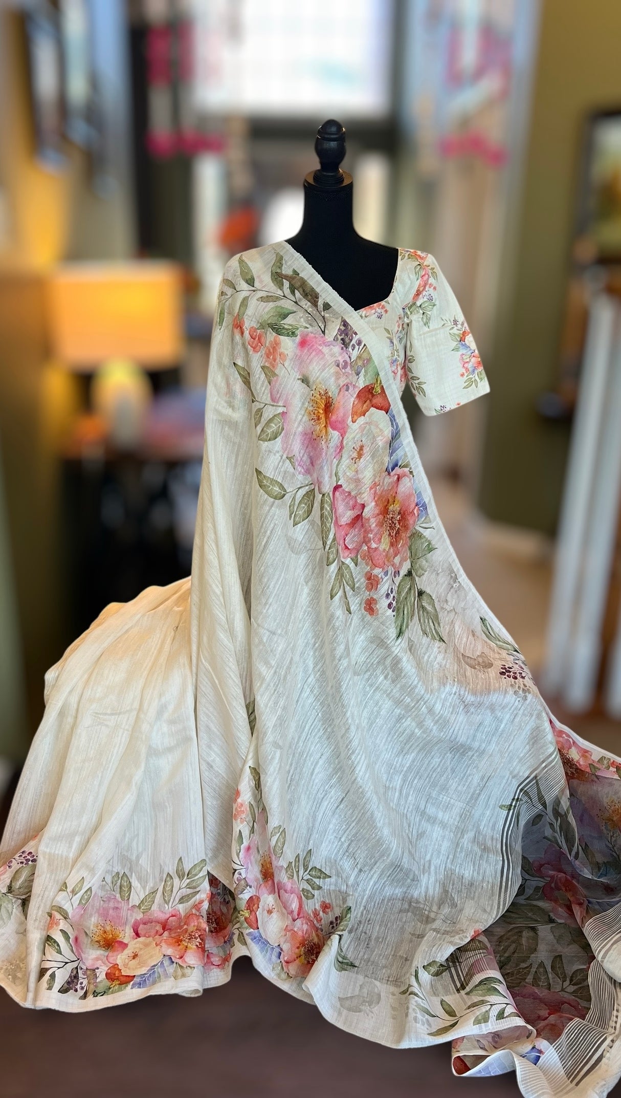 Floral Matka Silk With Pre-Stitched Blouse