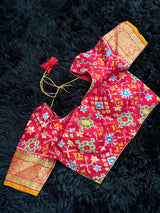 Ikkat Kanchipuram Fusion Handloom Pure Silk With Pre-Stitched Blouse